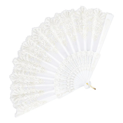 36 Abanico Blanco Plastico Tela Recuerdos Boda Adorno Plata Randomization | Envío gratis