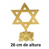 Candelabro Menora Estrela De Davi Em Alumínio Dourado 25cm