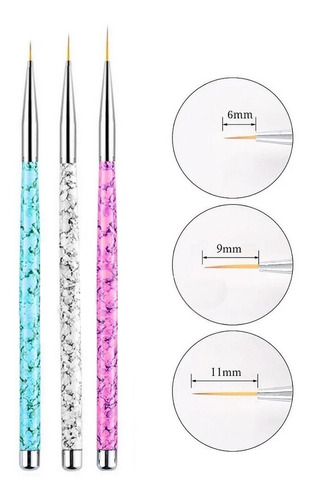 Set 3 Pinceles Liners Para Nail Art Deco Uñas 