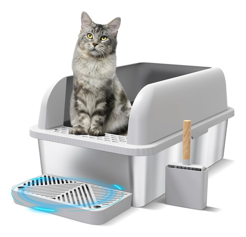 Suzzipaws Caja De Arena De Acero Inoxidable Para Gatos, Band