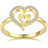 Anillo De Corazón Doble De Oro Para Mujer, Delicado Chapado 