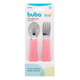 Kit Talheres Infantil Bubazoo Garfo E Colher Inox Bebê Buba