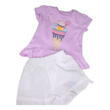 Camiseta Lilás E Short Cintura Elástica Feminina Infantil