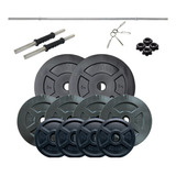 Kit Pesas Barra Maciza + Mancuernas A Rosca + 24 Kg Discos