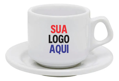 Jogo De Xícaras Pires Café Personalizada Porcelana Logo 12 U