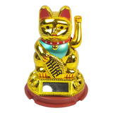 Gato Da Sorte Dourado Manekineko Balança Mão Carrega Solar P