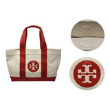 Bolsa Tory Burch Tote Color Natural Con Vistas Rojas 