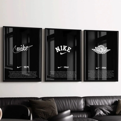 3 Cuadros Hypebeast Sneaker Nike Tenis Logo Minimalista Color Negro | Meses sin interés