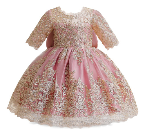 Vestido De Fiesta Bebé Niña, Vestido Princesa Rosa Encaje