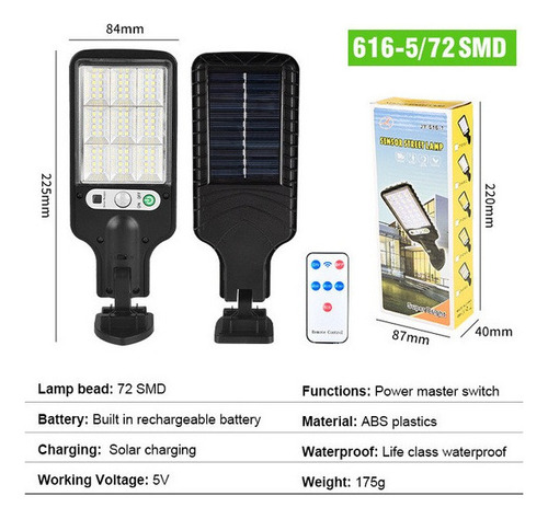 Farola Solar Con Sensor De Movimiento Inalámbrico De 3 Modos