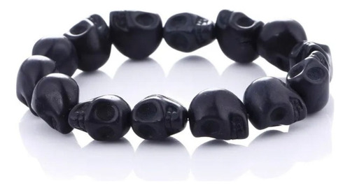 Pulseira Pedra Howlita Caveira Diversas Cores 8mm Unissex Comprimento 18 Cm Cor Preto Diâmetro 8 Cm