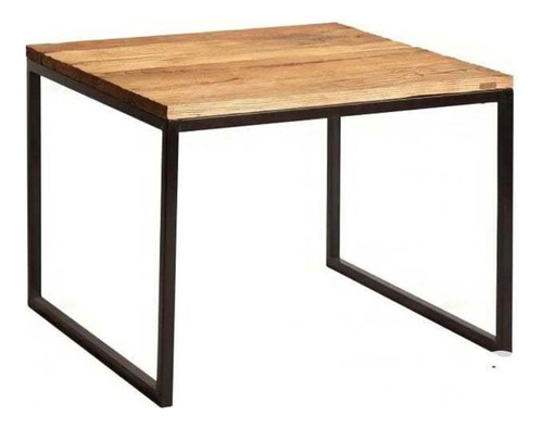 Mesa Ratona De Madera + Base De Hierro Cuadrada