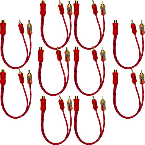 10 Cabos Rca 2 Machos Para Som Automotivo Injetado Vermelho