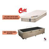 Cama Box Baú Solteiro King + Colchão De Molas Castor 96x203 Cor Suede Bege