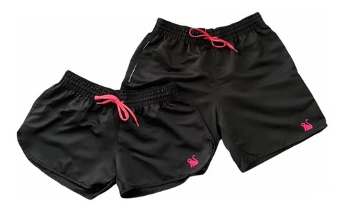 Kit Conjunto Bermuda Masculina E Feminina 2 Short Tactel Top