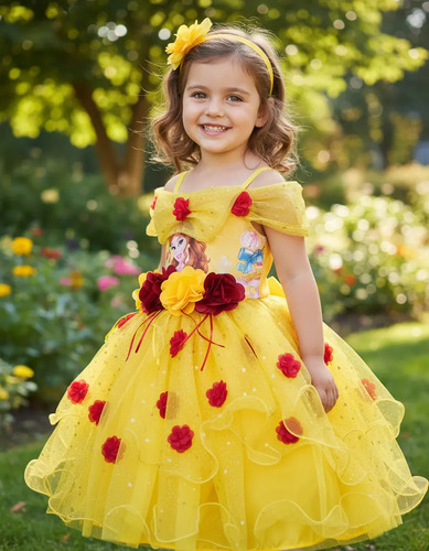 Vestido Disfraz De Princesa Bella Con Diadema