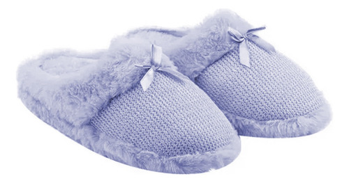 Pantufa Forrada Chinelo De Quarto Azul Feminino Inverno