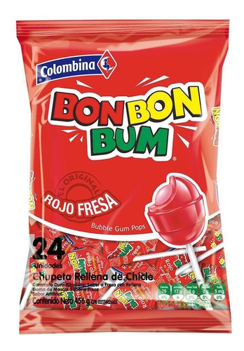 Bon Bon Bum Rojo Fresa - Empaque X 24 Und