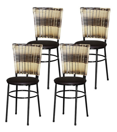 Kit 4 Cadeiras P/ Cozinha Pretas Hawai Cappuccino Aço Carbon Cor Da Estrutura Da Cadeira Preto Cor Do Assento Preto Desenho Do Tecido Preto