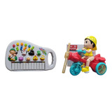 Kit Piano Animal Fazenda Musical + Boneco Triciclo Luz Som