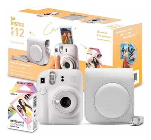 Kit Câmera Fujifilm Instax Mini 12 + Filme + Bolsa Branco