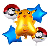 Kit 5 Globos Pikachu Estrellas Pokebolas Metalizado