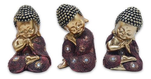 Trio Baby Buda Da Sabedoria Buda Brilhante Vermelho 12 Cm