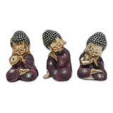 Trio Baby Buda Da Sabedoria Buda Brilhante Vermelho 12 Cm