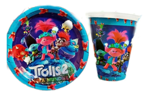 Paquete Fiesta Cumpleaños Vaso Plato Trolls 2 20 Niñas 