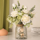 Flores Falsas Con Florero, Rosas Blancas, Flores Artificiale