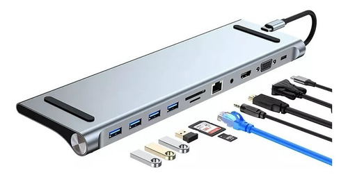 Adaptador Hub 11 A 1 Macbook Hdmi/vga/usb/rj45/sd/micr/audio