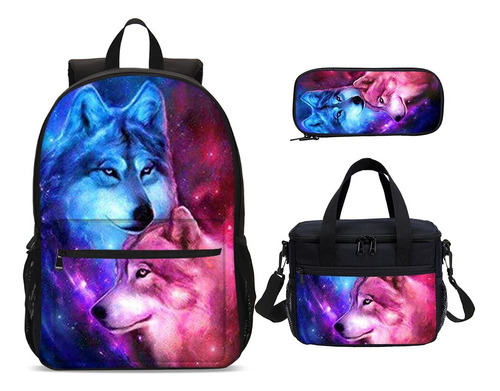 Mochilas Galaxy Tow Wolf Para Niños, Tamaño Grande, 17 Pulga