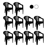 Combo 10 Cadeiras Poltrona Preta Plástica Com Apoio P/braços