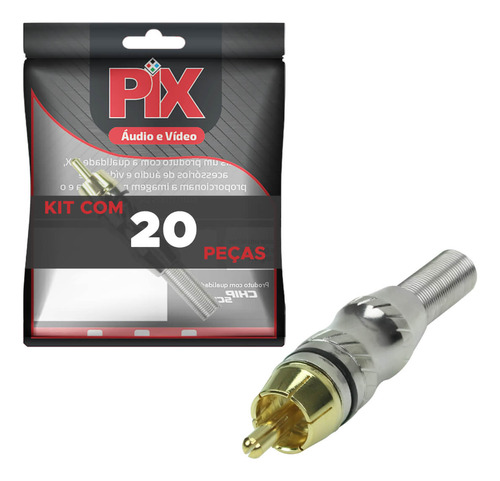 20x Conector Plug Rca 24k Profissional Top De Linha Preto