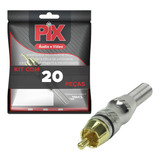 20x Conector Plug Rca 24k Profissional Top De Linha Preto