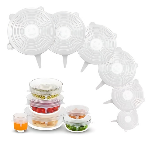 Set 6 De Tapas De Silicona Reutilizables Para Alimentos 