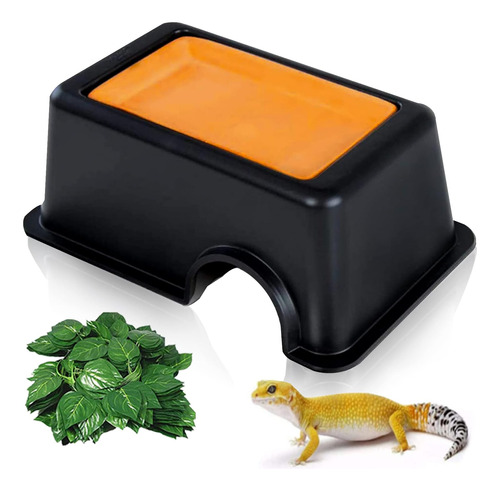 Hamiledyi Reptile Hide Box Gecko Hideout Cave Con Fregadero 