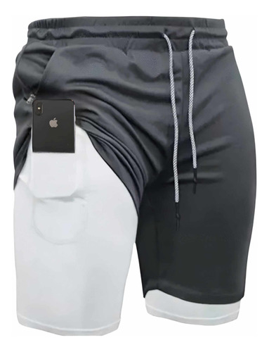 Short Gym Hombre Con Licra Deportiva 2 En 1 Bolsa Celular N1