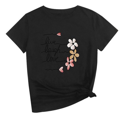 Camiseta Casual De Manga Corta Con Estampado De Letras B Top