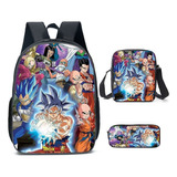 Mochila De 3 Piezas Dragon Ball Son Goku Con Estuche For Lá