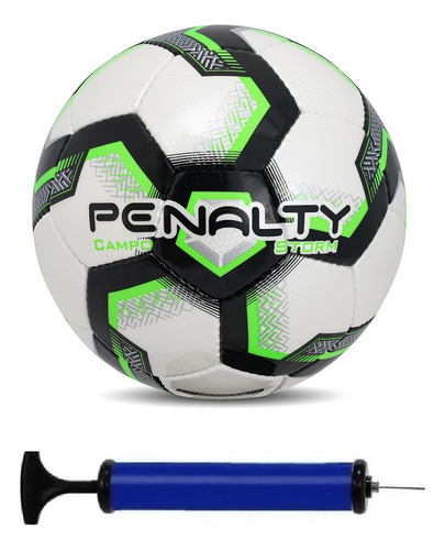 Bola Campo Penalty Storm + Bomba De Ar Cor Branco/verde/preto