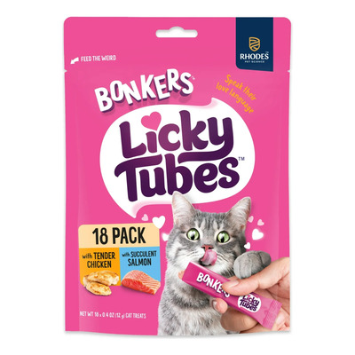 Bonkers Chicken & Salmon Wet Lickable Treats Cats, 18 Pack