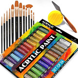 Juego De Pintura Acrílica - 12 Pinceles-24 Colores