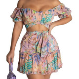 Vestido Ciganinha Top Estampado Falda Corta