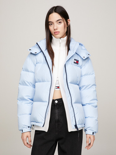 Parka Alaska Acolchada Con Gorro Celeste Tommy Hilfiger