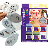 Kit Colormake Rosto Infantil Tinta Pincel Glitter 27 Stencil