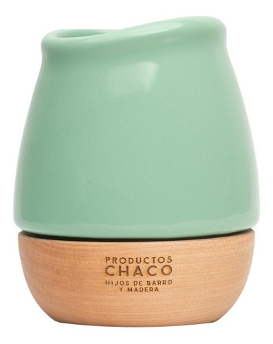 Mate Productos Chaco Porteñito De Cerámica Y Base De Madera 