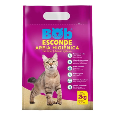 Areia Higiênica Para Gatos Bob Esconde Natural Mandioca 2kg Biodegradavel | Frete grátis