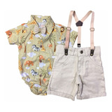 Conjunto Safari Social Infantil Menino Roupa Bebê Arca Noé