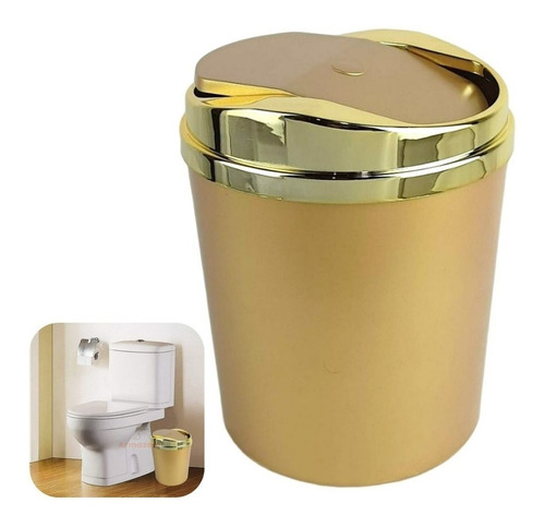 Lixeira 5l Tampa Basculante Cesto De Lixo Dourado Banheiro